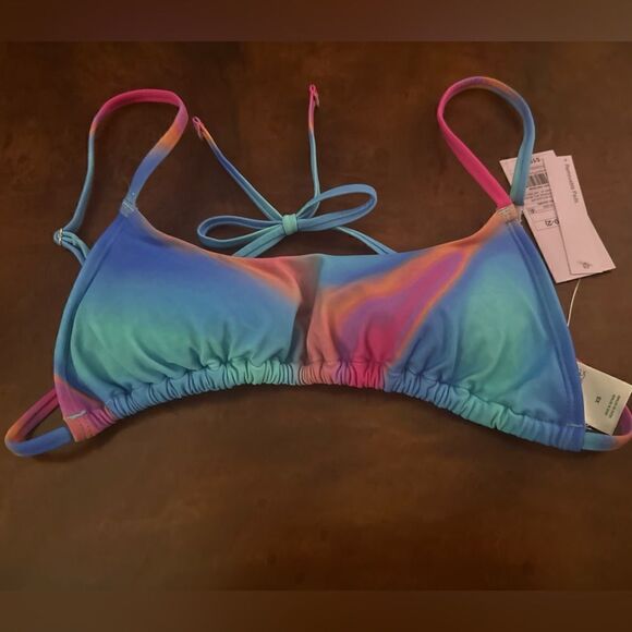 Wild Fable Women's Tunnel Front Bralette Bikini Top Blue Marble Print NWT XS - Picture 6 of 13